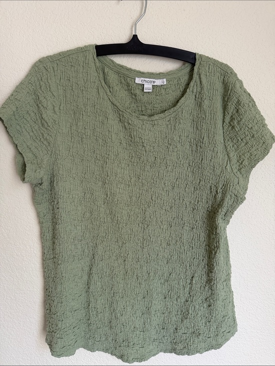 Chico's Tops - Chico's Sage Green Crinkle Short Sleeve Tee
